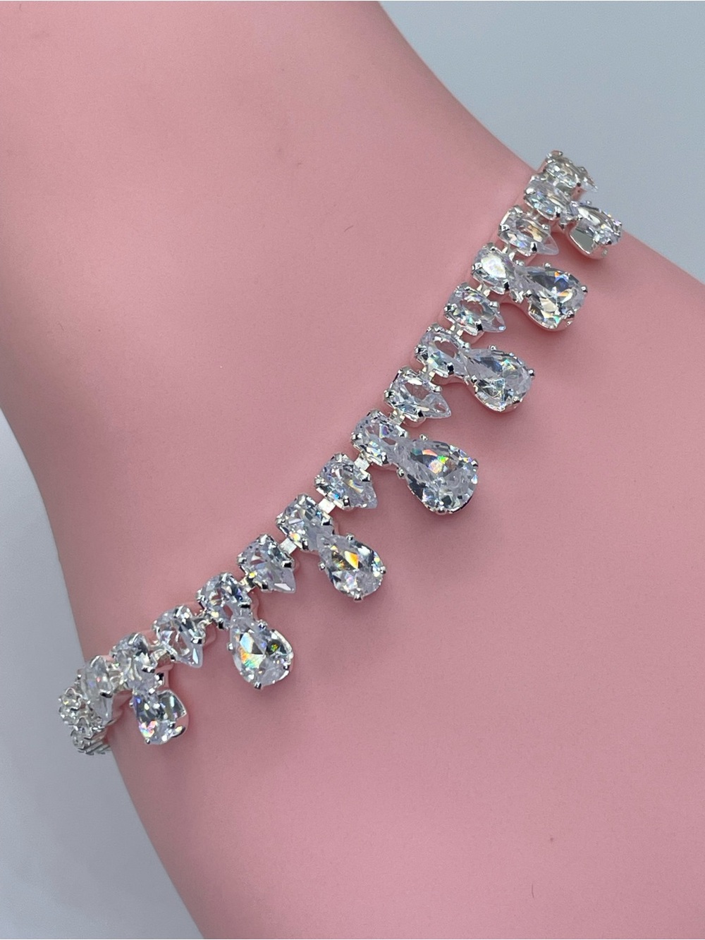 Swarovski Crystal Elements White Teardrop Crystal Tennis Bracelet Bridal